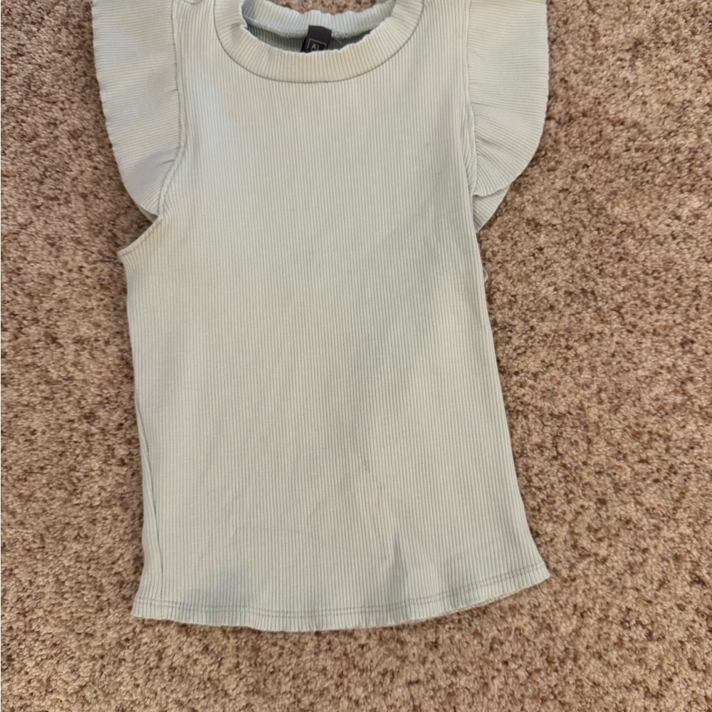 fab'rik mint green Crop Top with Ruffled Sleeves